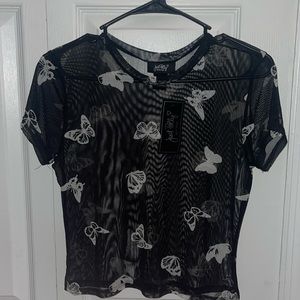 (Brand new) Sheer/Mesh top butterfly print